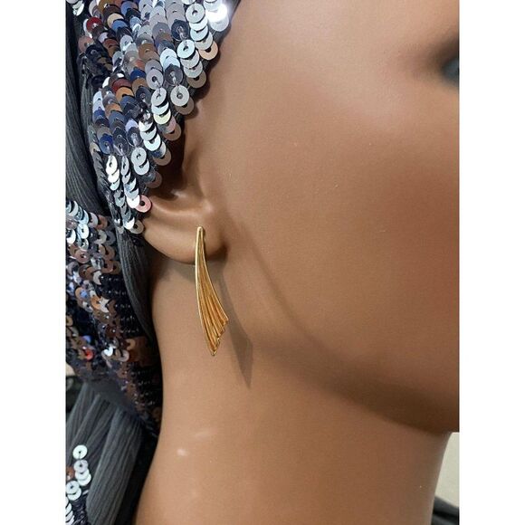 Gold Plated Feather Earrings - Picture 5 of 10